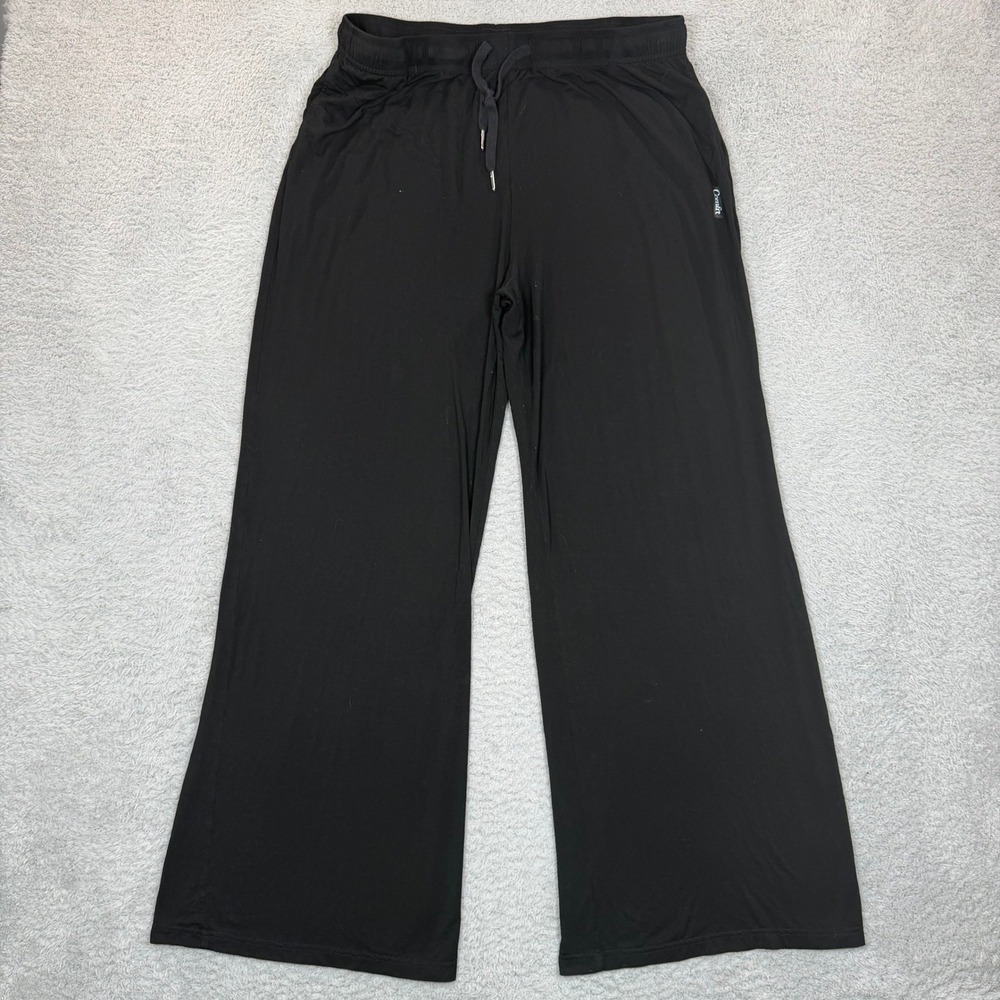 Comfrt Womens Black Wide Leg Lounge Pants Size 2XL Rayon Spandex Drawstring